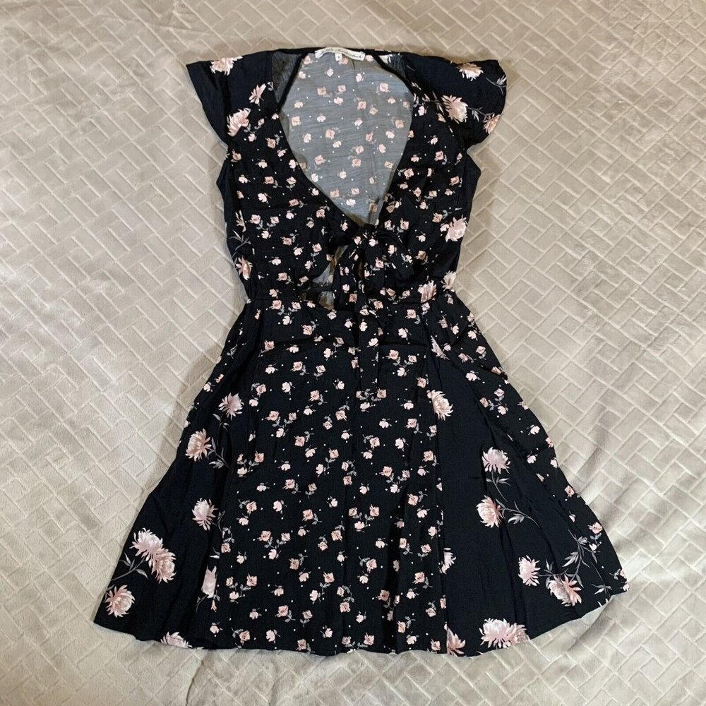Millie Mackintosh Women 6 Dress Short Mini Black Ditsy Floral Open Bow Tie Front